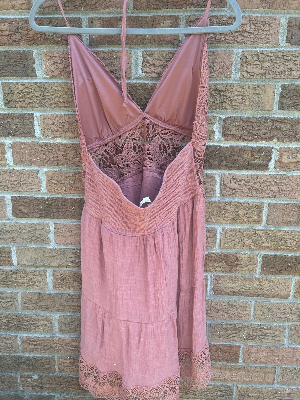 Rebellion Dusty Rose Lace-Trim Backless Sundress size large - Picture 8 of 11